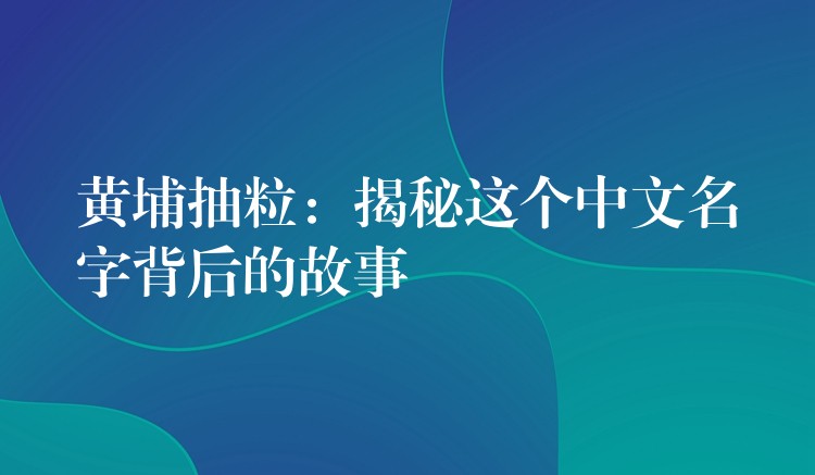 黄埔抽粒：揭秘这个中文名字背后的故事